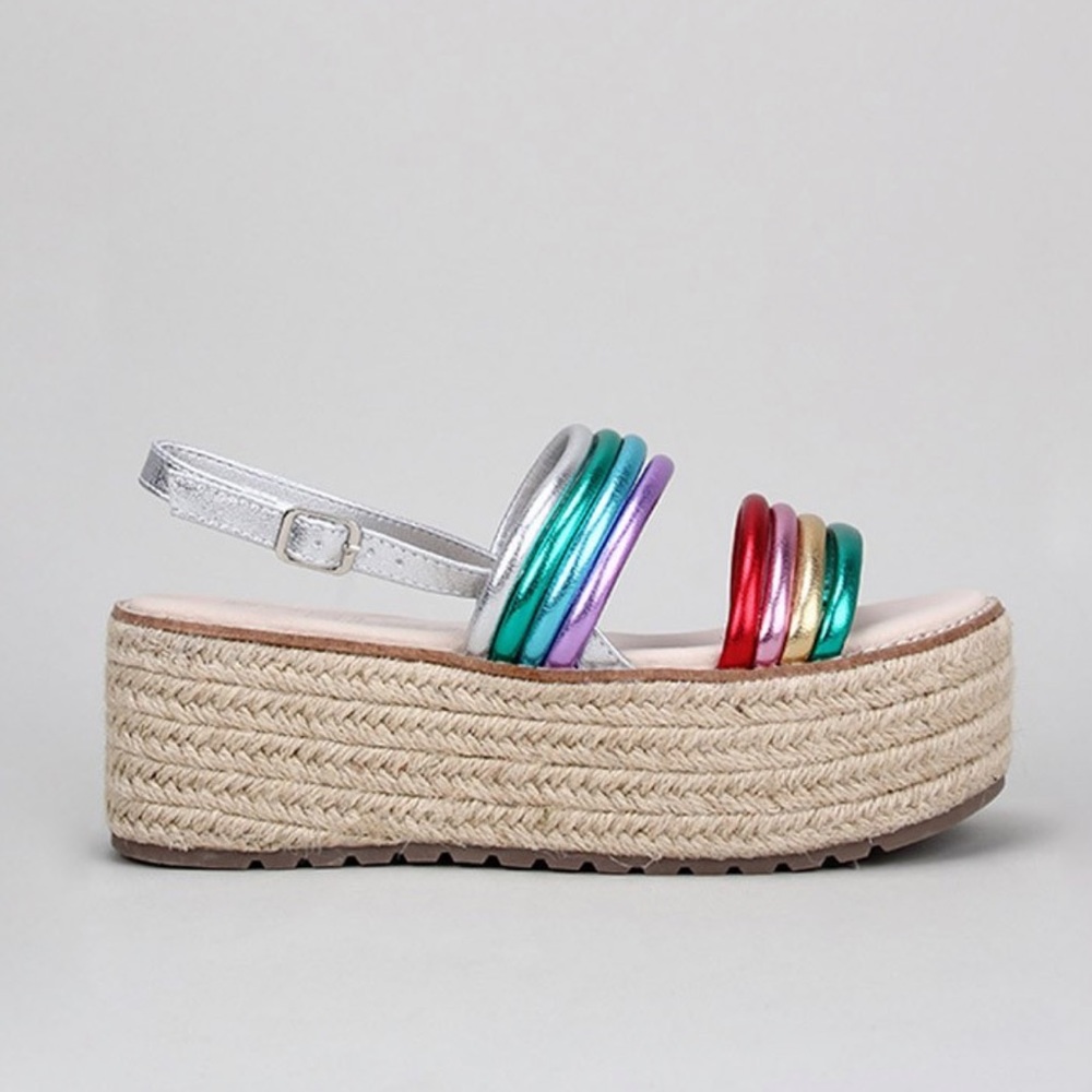 Multicolor Straps Chunky Espadrille Platform Wedge